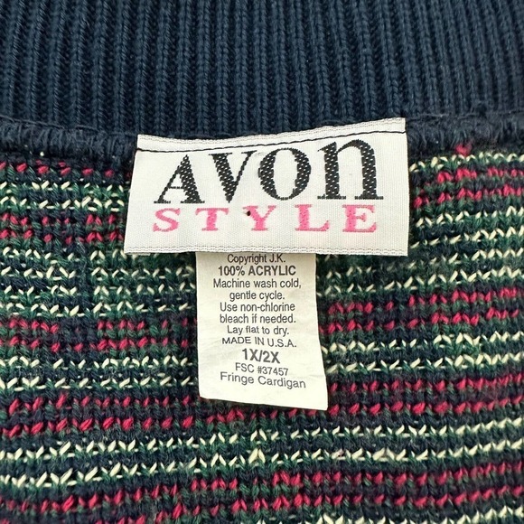 Avon Style Womens Vintage Cardigan Sweater Plus Size 1x Blue Red Blanket Woven - Picture 6 of 12
